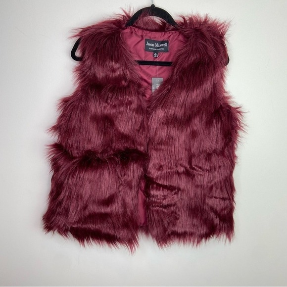 Jason Maxwell Faux Fur Vest Outerwear Collection Maroon Sleeveless Small - Picture 1 of 8